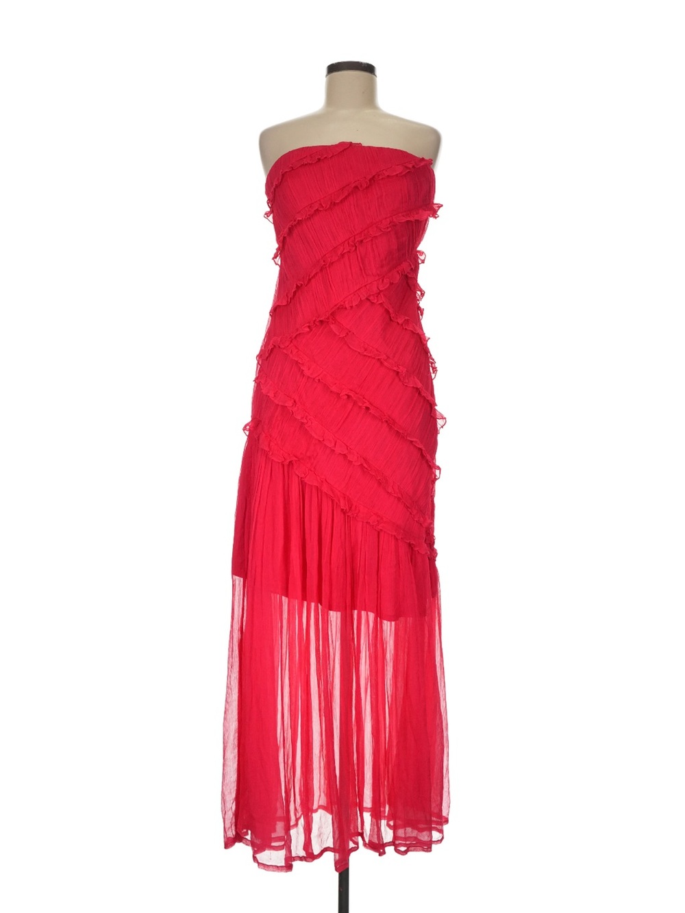 Anthropologie Vineet Bahl Strapless Ruffle Maxi Dress in Bright Red